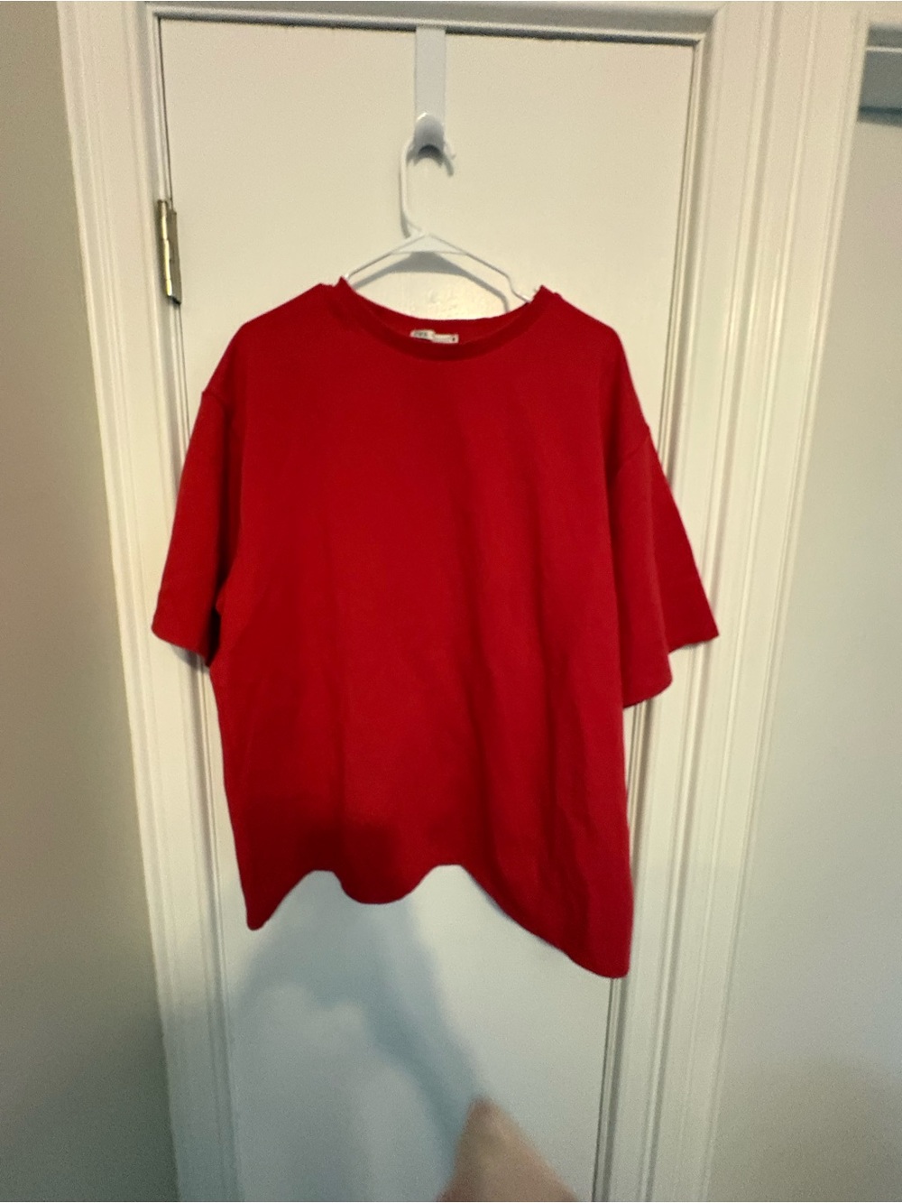 Womens Zara Bright Red Ribbed Crewneck Top- XL